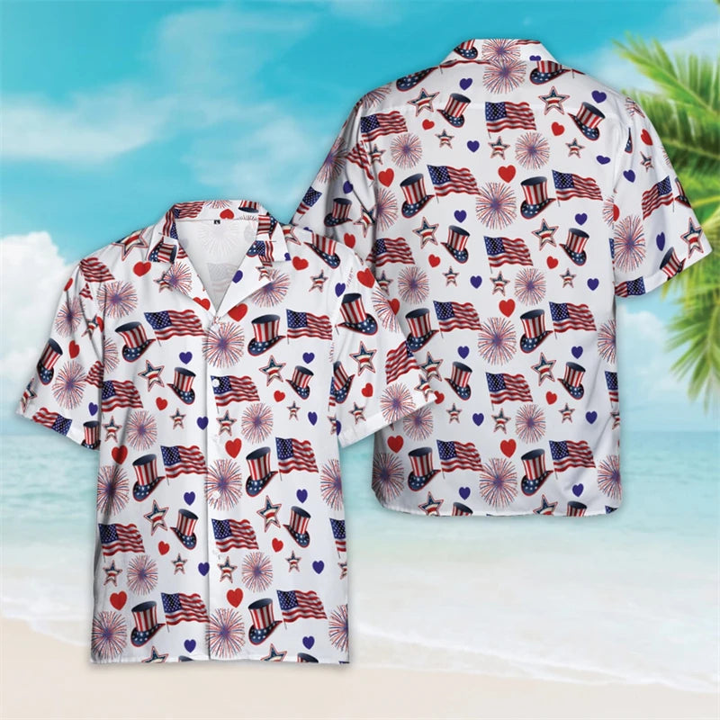 Patriotic American Flag Hawaiian Shirt – Men’s Summer Button Down Shirt