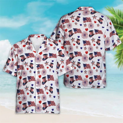 Patriotic American Flag Hawaiian Shirt – Men’s Summer Button Down Shirt