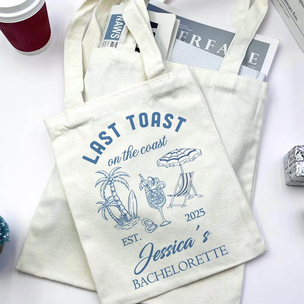 personalized Bachelorette Canvas Bag Last Toast On The Coast Bachelorette Party Bags for Bridesmaid Custom Coastal Beach Bags