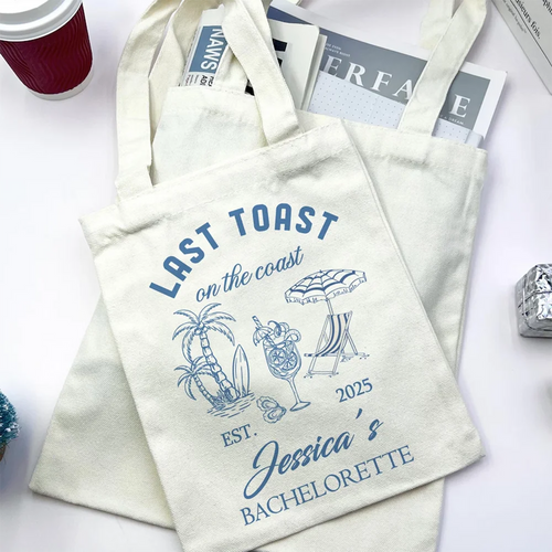 personalized Bachelorette Canvas Bag Last Toast On The Coast Bachelorette Party Bags for Bridesmaid Custom Coastal Beach Bags