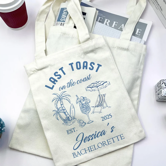 personalized Bachelorette Canvas Bag Last Toast On The Coast Bachelorette Party Bags for Bridesmaid Custom Coastal Beach Bags