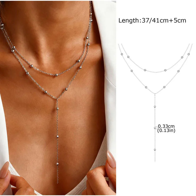 Gold Layered Y Necklace – Minimalist Dainty Lariat Necklace for Women Elegant Jewelry