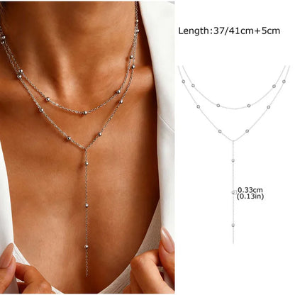 Gold Layered Y Necklace – Minimalist Dainty Lariat Necklace for Women Elegant Jewelry