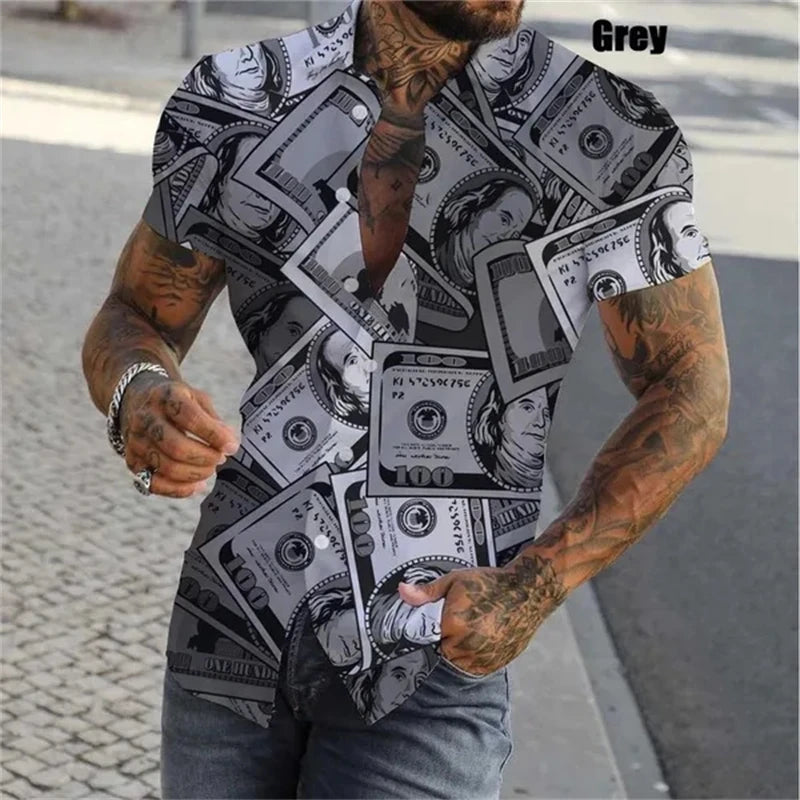 Dollar Print Hawaiian Shirt Men 3D Graphic Summer Button Up Streetwear Top