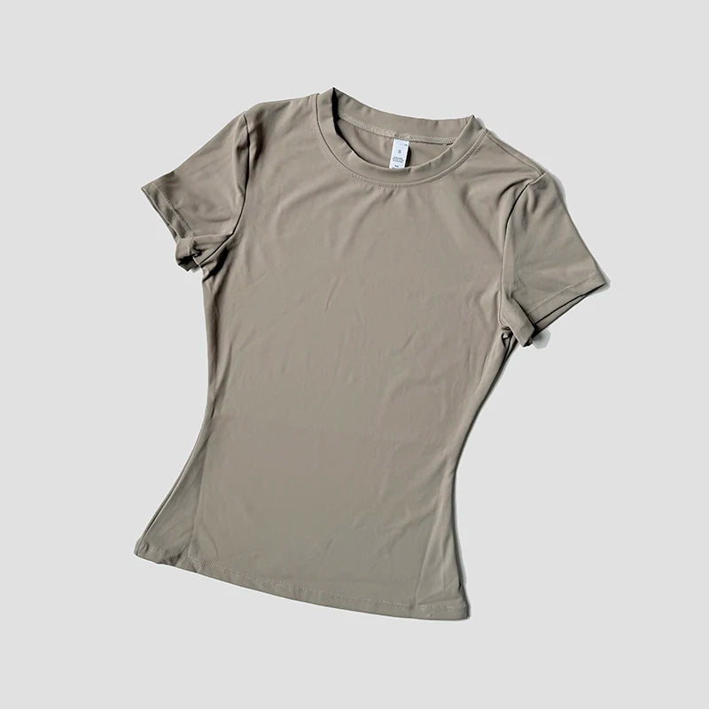 Women’s Short Sleeve Workout Set – T-Shirt & High Waist Biker Shorts