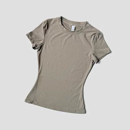 Women’s Short Sleeve Workout Set – T-Shirt & High Waist Biker Shorts