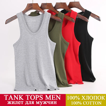 Tank Tops Men 2026 Summer 100% Cotton Cool Fitness Vest Sleeveless Tops Gym Slim Colorful Casual Undershirt