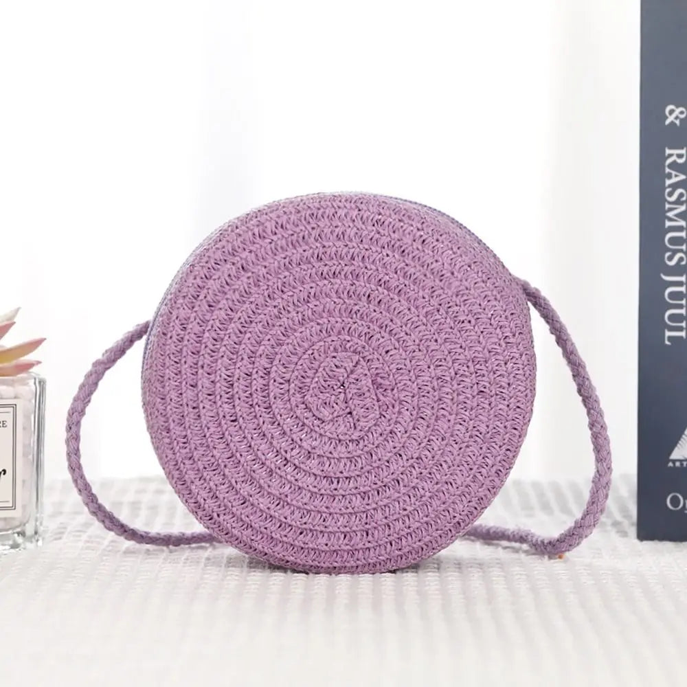 Round Straw Crossbody Bag – Cute Boho Crochet Mini Shoulder Purse for Women