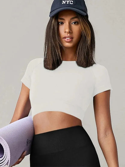 Women’s Cropped Athletic T-Shirt – Slim Fit Short Sleeve Workout Top for Gym & Yoga