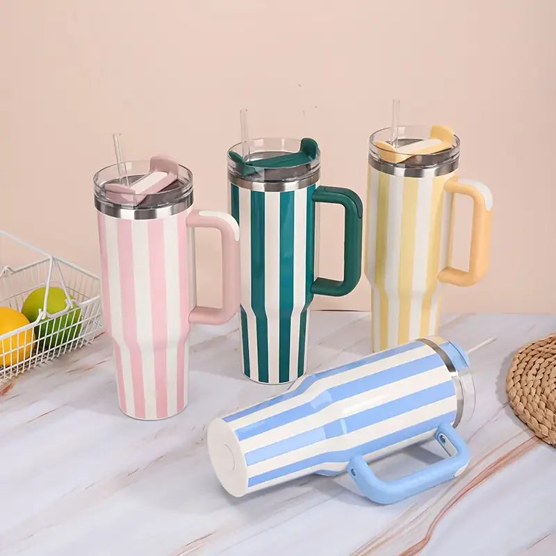 40oz Stainless Steel Thermal Bottle with Straw Handle Insulated Travel Mug
