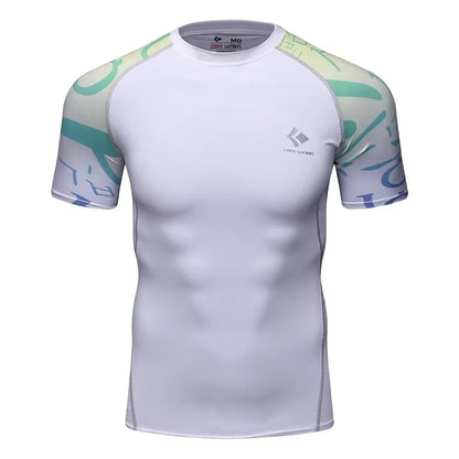 BJJ Rash Guard Men Short Sleeve MMA Compression Shirt No Gi Training Top