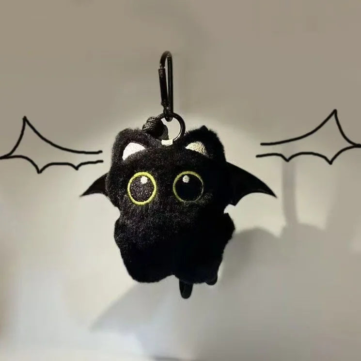 Cute Black Cat Plush Keychain – Kawaii Cartoon Bag Charm with Fish Toy