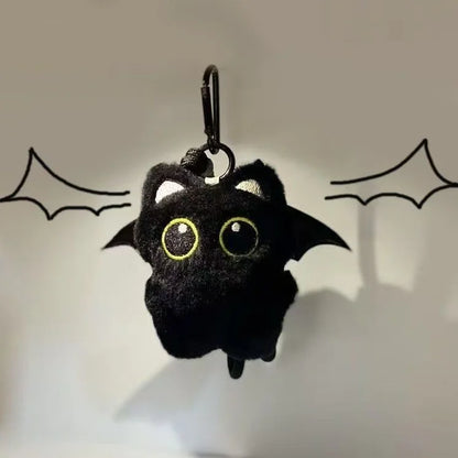 Cute Black Cat Plush Keychain – Kawaii Cartoon Bag Charm with Fish Toy