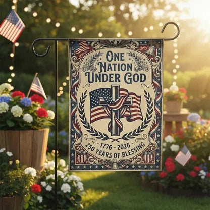 USA 250 Years Garden Flag, Patriotic 4th of July Gift, One Nation Under God Flag