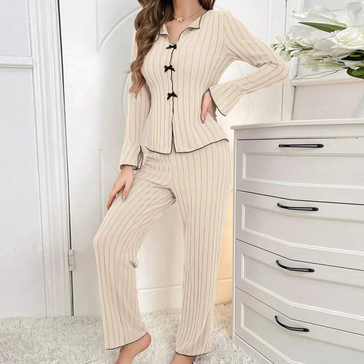 Women’s Long Sleeve Pajama Set – Soft Summer Sleepwear with Trousers, Cozy Lounge Homewear for Women