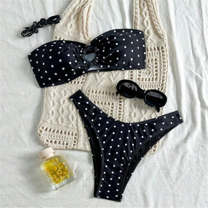 Polka Dot Bandeau Brazilian Bikini Set Women Two Piece Swimsuit Retro Summer Swimwear