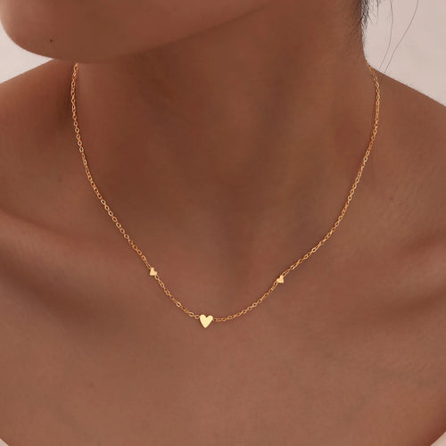 Dainty Gold Heart Necklace – Minimalist Tiny Heart Chain Necklace for Women