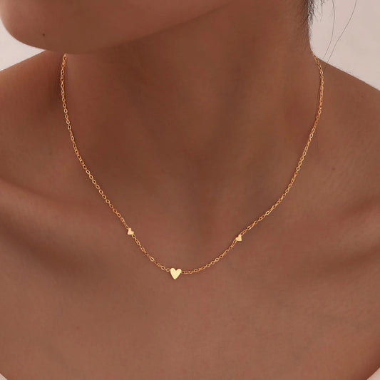 Dainty Gold Heart Necklace – Minimalist Tiny Heart Chain Necklace for Women