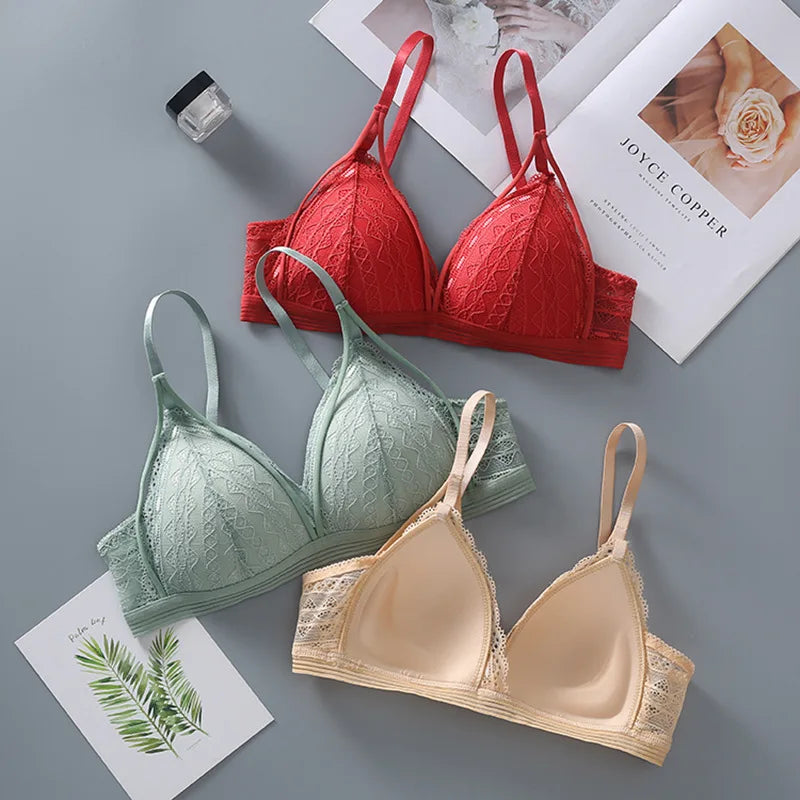 Sexy Lace Bralette for Women – Soft Wireless Push Up Bra