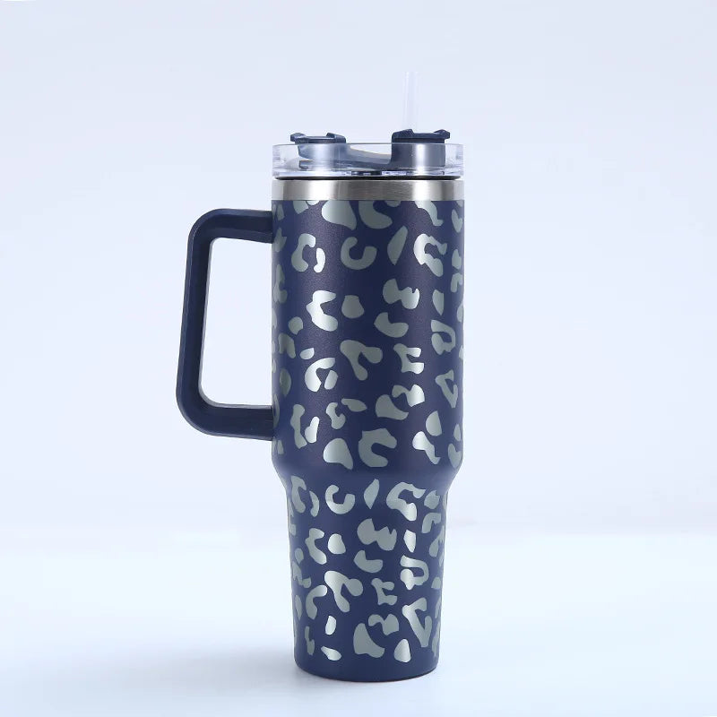 40oz Stainless Steel Vacuum Insulated Travel Mug with Handle Straw Lid