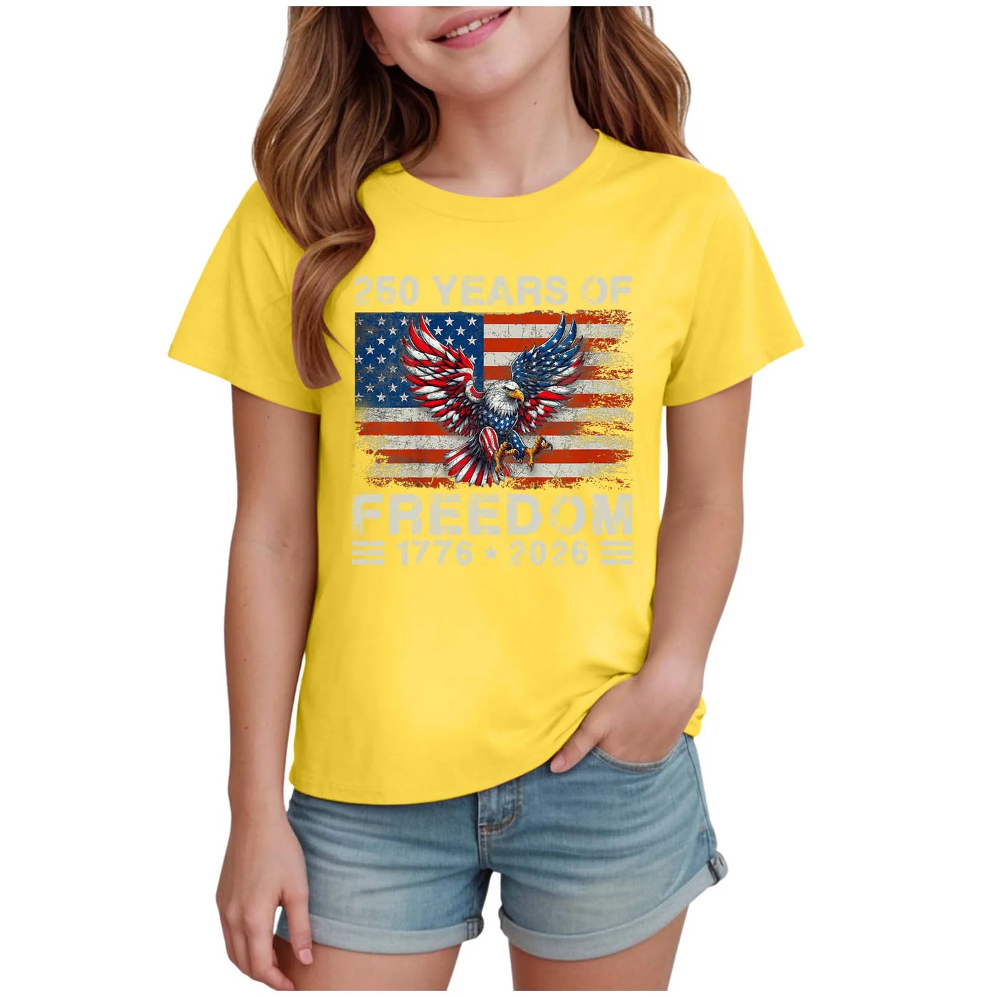 Kids Girls 250 Years of Freedom Graphic T-Shirt