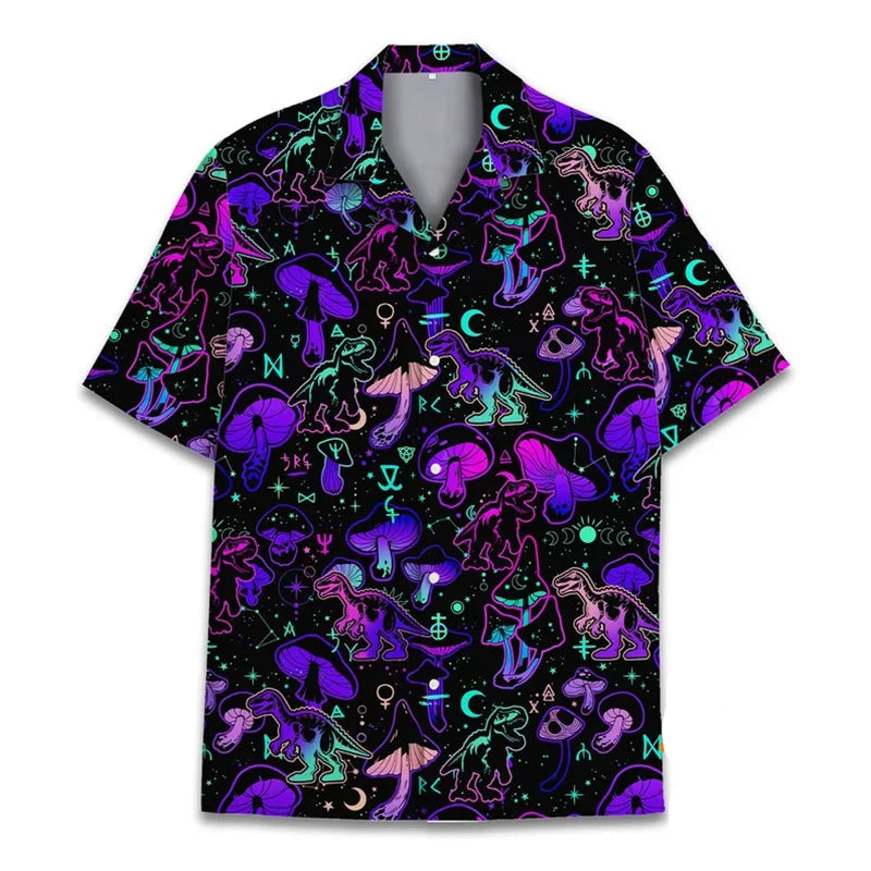 Psychedelic Mushroom Hawaiian Shirt 3D Print Harajuku Summer Button Up