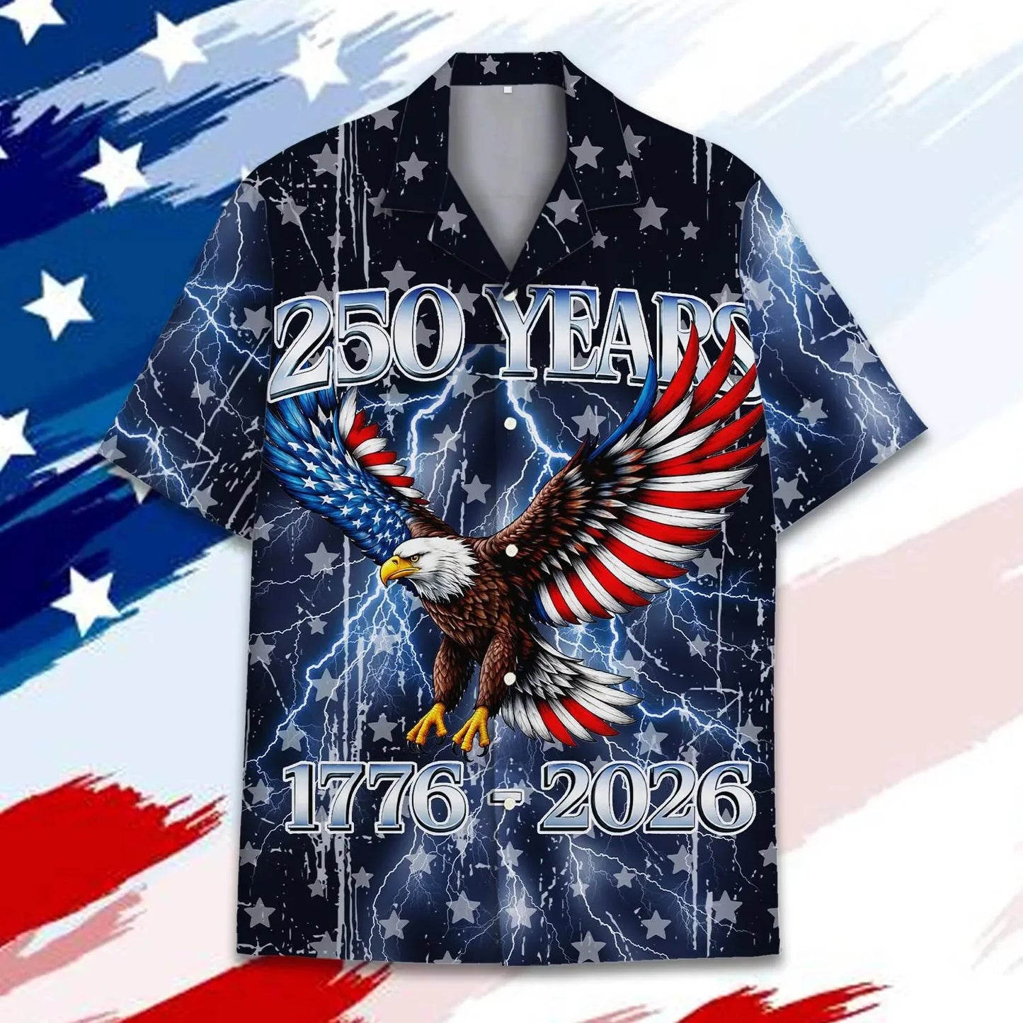 250 Years of Freedom Hawaiian Shirt Patriotic Eagle 4th of July Aloha Top