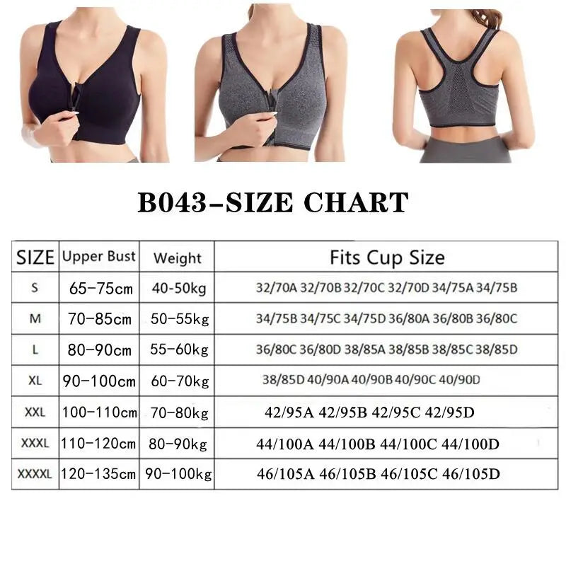Women’s Front Zip Sports Bra – High Support Seamless Workout Bra for Yoga, Running & Fitness
