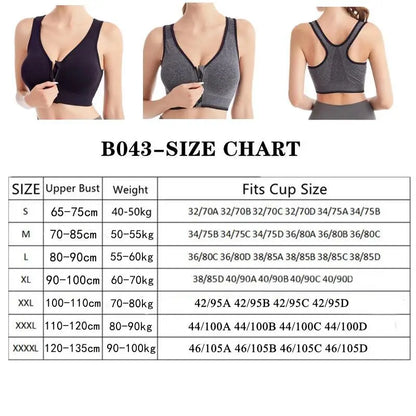 Women’s Front Zip Sports Bra – High Support Seamless Workout Bra for Yoga, Running & Fitness