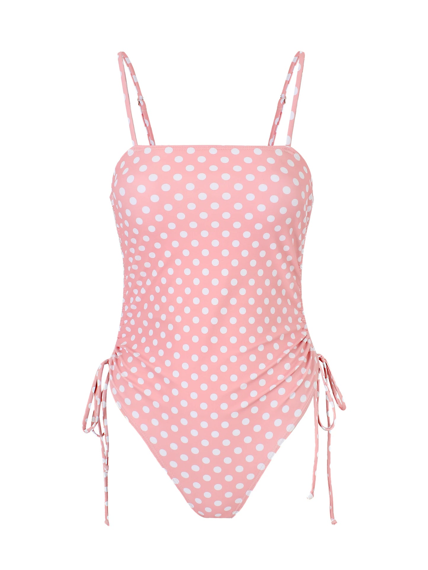 Pink Polka Dot High Cut Bikini Set Women Retro Ruched Swimwear Beach Outfit