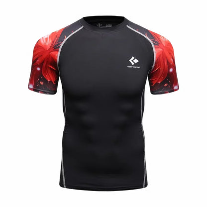 BJJ Rash Guard Men Short Sleeve MMA Compression Shirt No Gi Training Top