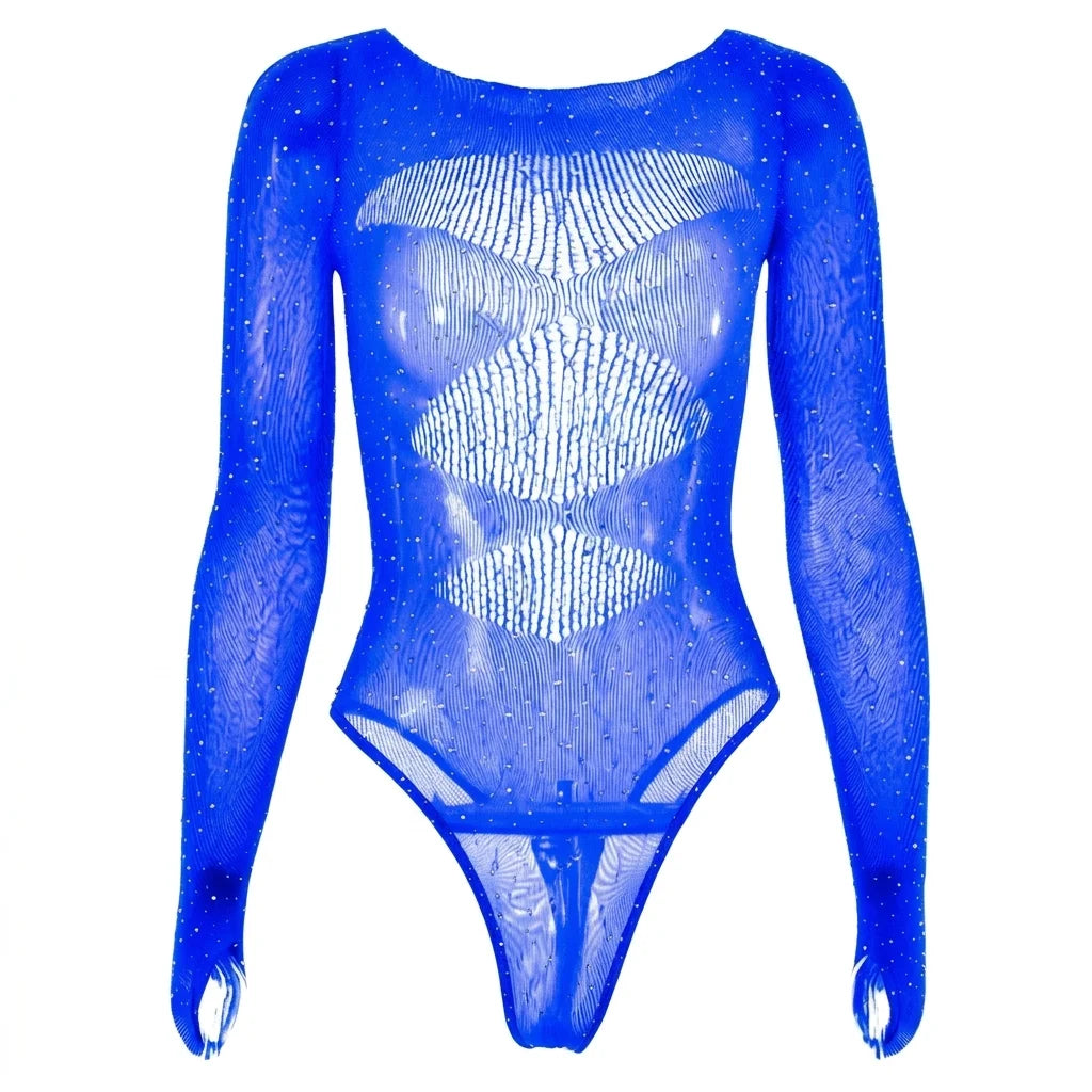 Women's Sexy Black Bodysuits Rhinestone Lingerie Sparkling Jumpsuit 2026 Fashion New Female Date Party Clubwear Outfits