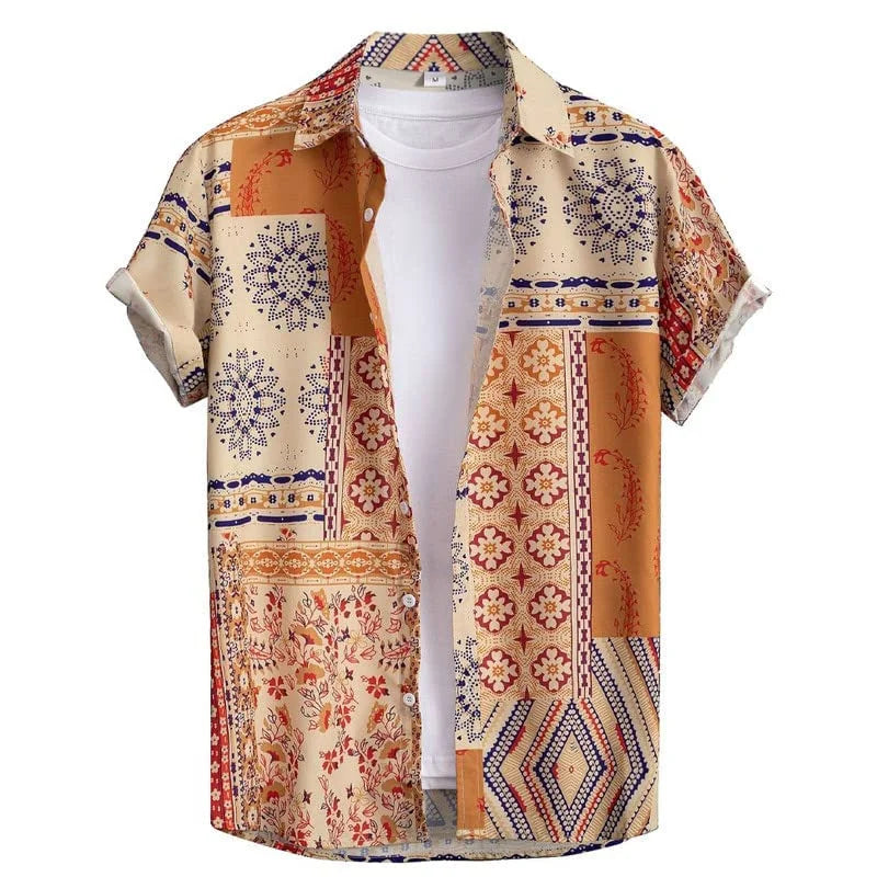 Retro Floral Hawaiian Shirt Men 3D Print Summer Beach Button Down Top