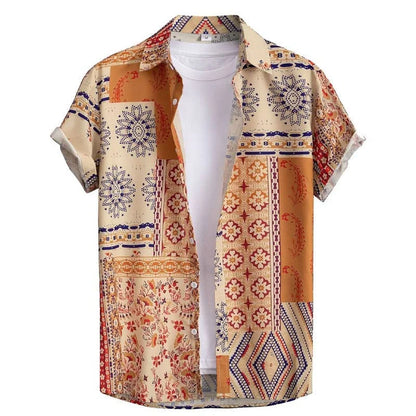 Retro Floral Hawaiian Shirt Men 3D Print Summer Beach Button Down Top