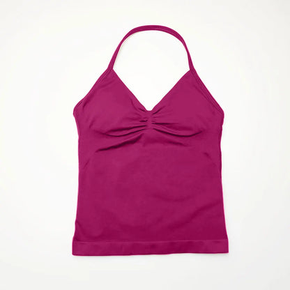 Pink Halter Neck Ruched Active Tank Top