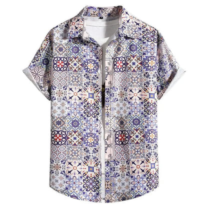 Retro Floral Hawaiian Shirt Men 3D Print Summer Beach Button Down Top