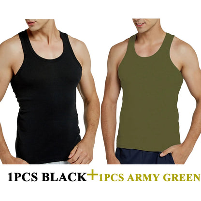 Tank Tops Men 2026 Summer 100% Cotton Cool Fitness Vest Sleeveless Tops Gym Slim Colorful Casual Undershirt