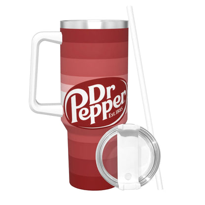 Dr Pepper Inspired Striped Tumbler – 40oz Stainless Steel Travel Mug with Handle