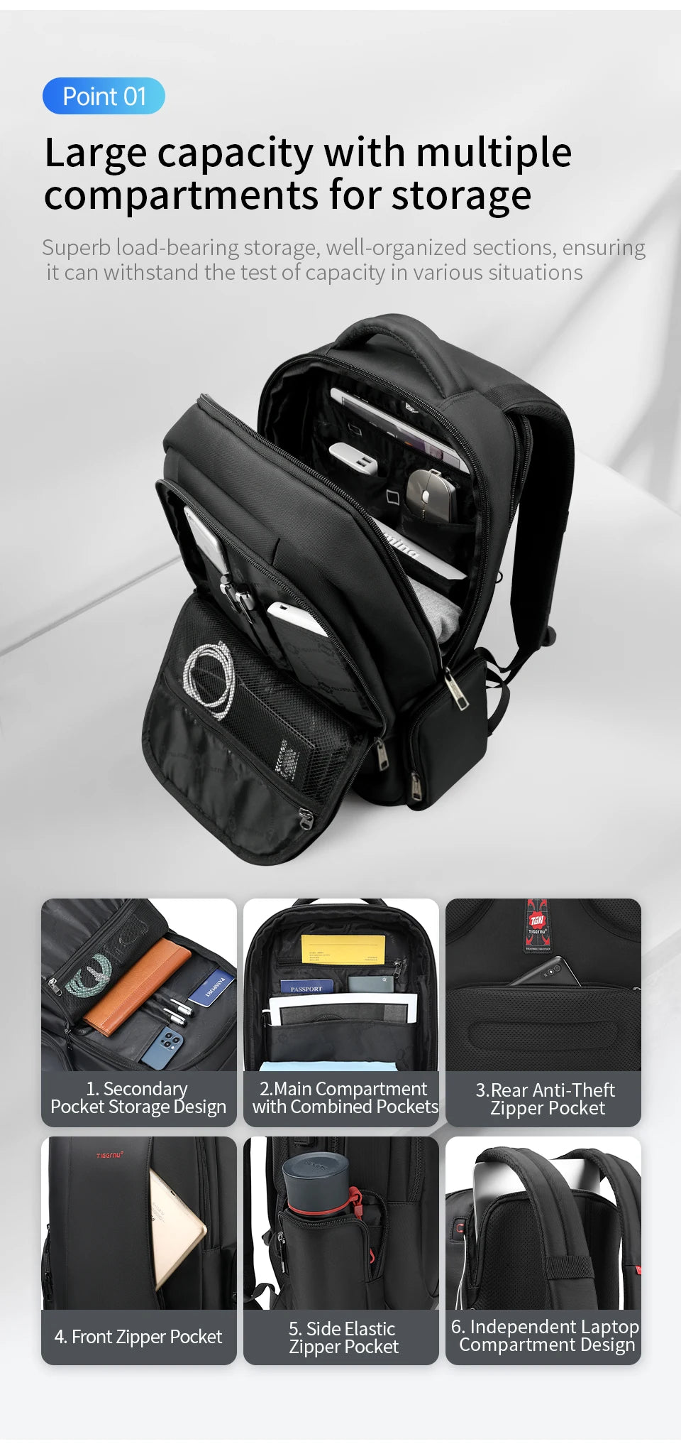 TIGERNU Laptop Backpack for Men – Waterproof Business Travel Backpack