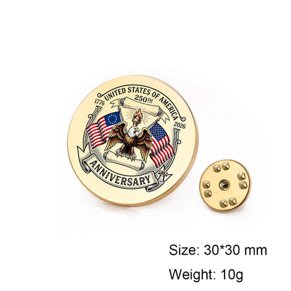 USA 250th Anniversary Round Pin Brooch – 30mm Patriotic Badge