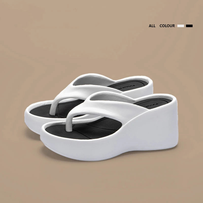 Women's Clip Toe Wedge Flip Flops 2026 Summer Chunky Platform Beach Sandals Woman Thick Sole High Heeled Eva Slippers Slides