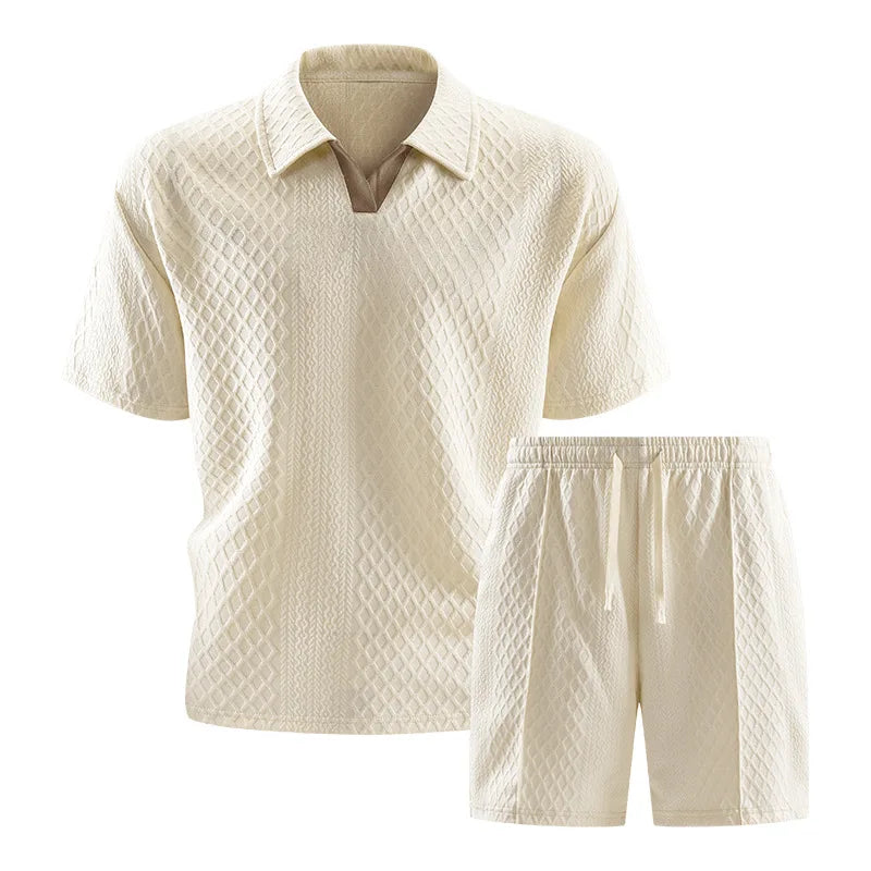 Men’s Textured Polo & Shorts Set – Luxury Casual Summer Two Piece Outfit