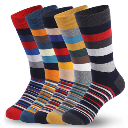 5 Pairs Men’s Dress Crew Socks Set – Classic Patterned Business Casual Socks