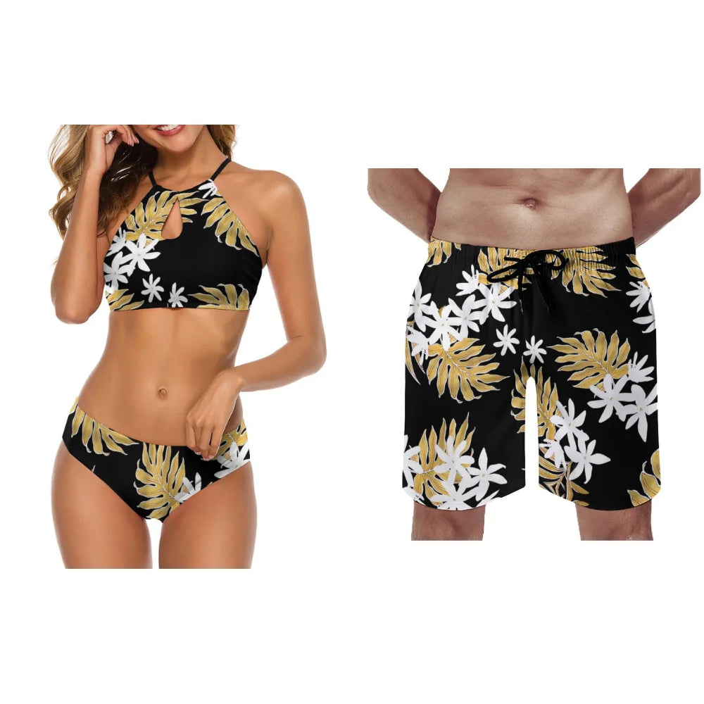 Tropical Couple Swimsuit Set – Sexy Bikini & Men’s Board Shorts