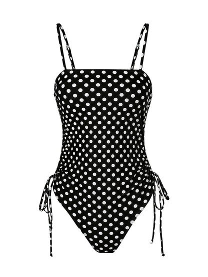 Pink Polka Dot High Cut Bikini Set Women Retro Ruched Swimwear Beach Outfit