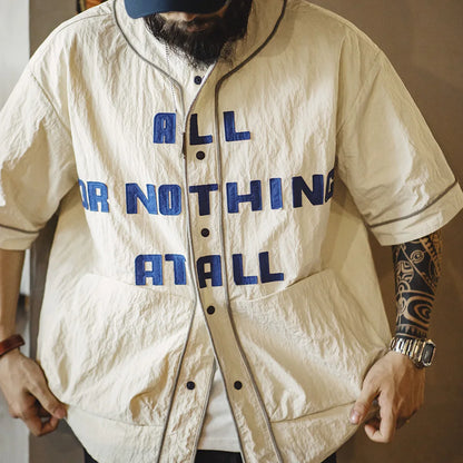 Men’s Oversized Streetwear Shirt – Japanese Retro Baseball Jersey