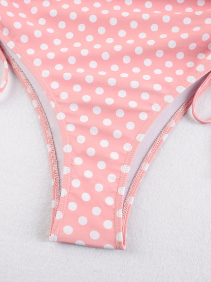 Pink Polka Dot High Cut Bikini Set Women Retro Ruched Swimwear Beach Outfit