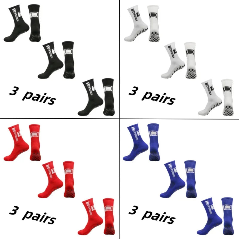 3 Pairs Grip Soccer Socks – Anti Slip Athletic Crew Sports Socks