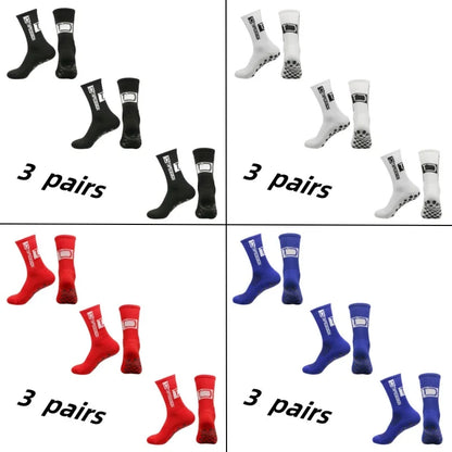 3 Pairs Grip Soccer Socks – Anti Slip Athletic Crew Sports Socks