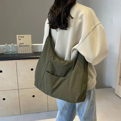 Quilted Nylon Hobo Tote Bag – Lightweight Large Capacity Shoulder Bag for Women